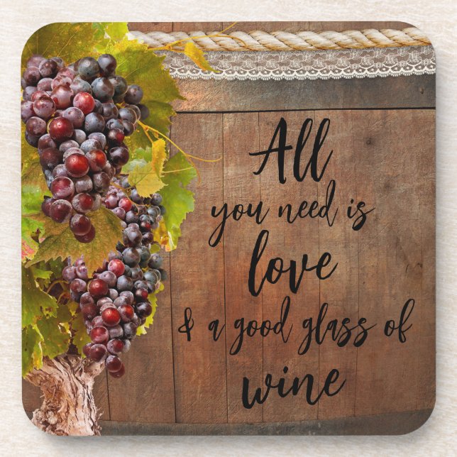 Romantic Rustic Grapes Wine Coaster (Front)