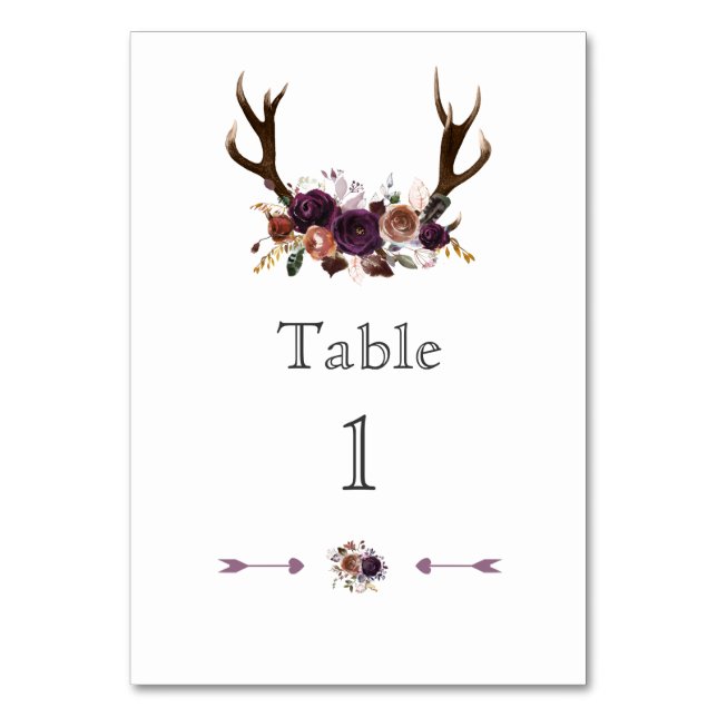 Romantic Rustic Marsala Floral Table Number (Front)