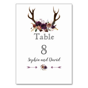 Romantic Rustic Marsala Floral Table Number