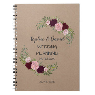 Romantic, Rustic Marsala Floral Wedding Planner Notebook