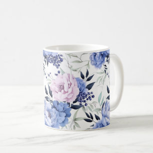 Romantic Rustic Pink and Blue Peony Floral Mug