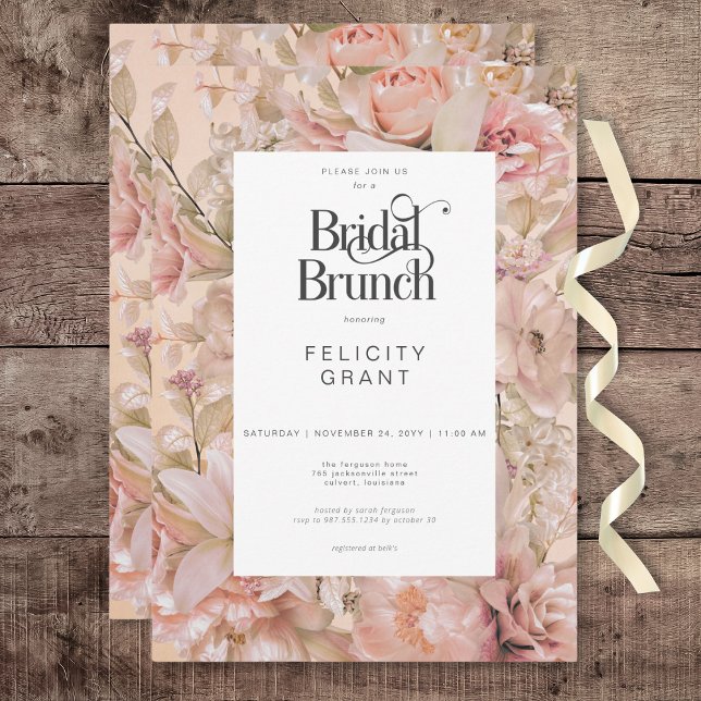 Romantic Rustic Pink & White Floral Bridal Brunch Invitation (Romantic Rustic Pink & White Floral Bridal Brunch Invitation)