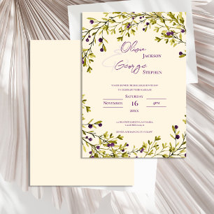 Romantic Rustic Purple Berry Leaves Wedding Invitation