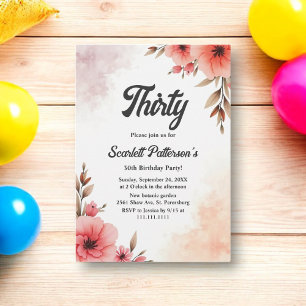 Romantic Rustic Watercolor Floral 30th Birthday Invitation