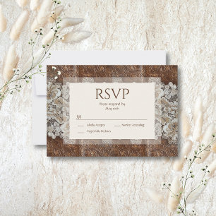 Romantic Rustic Western Country Leather and Lace RSVP Card