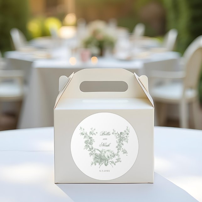 Romantic Sage Floral Wreath w/Lovebirds Wedding Classic Round Sticker (Creator Uploaded)