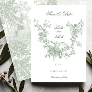 Romantic Sage Floral Wreath w/Lovebirds Wedding Save The Date