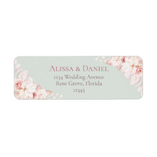 Romantic Sage Green and Pink Floral Address Label Return Address Label