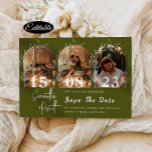 Romantic Sage Green Arch Save The Date Collage Invitation<br><div class="desc">This is a beautiful Save the Date featuring three photos of you and your spouse. Features clean black and white text. This design is completely customisable - you can customise text,  text colour,  and background colour to your liking</div>
