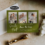 Romantic Sage Green Collage Save The Date Invitation<br><div class="desc">This is a beautiful Save the Date featuring three photos of you and your spouse. Features clean black and white text. This design is completely customisable - you can customise text,  text colour,  and background colour to your liking</div>