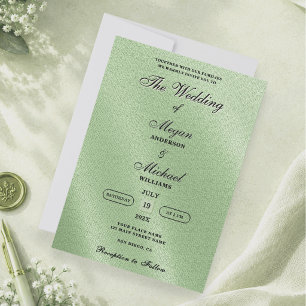 Romantic Sage Green Elegant Linen Formal Wedding Invitation