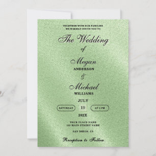 Romantic Sage Green Elegant Linen Formal Wedding Invitation
