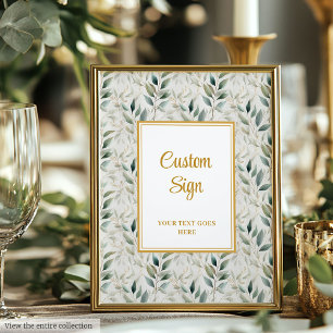 Romantic Sage Green Gold Foliage Wedding Custom  Poster