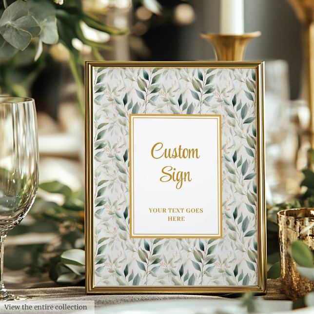 Romantic Sage Green Gold Foliage Wedding Custom  Poster (Romantic Sage Green Gold Foliage Wedding Custom Poster)
