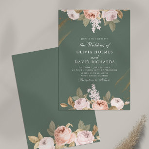 Romantic Sage Green Peony Wedding Invitation