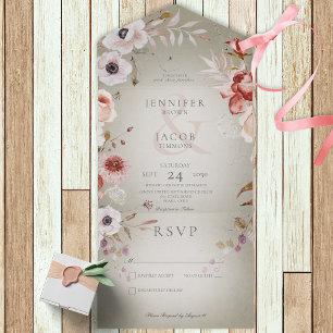 Romantic Sage Green & Pink Floral No Dinner All In One Invitation