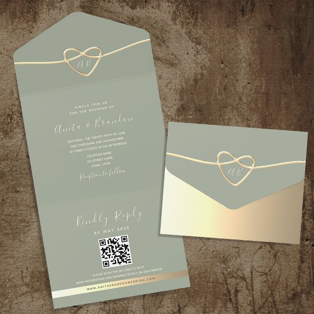 Romantic Sage Green Wedding invitations with RSVP  (Creator Uploaded)