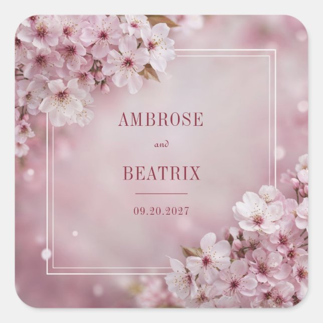 Romantic Sakura Blossom Wedding Sticker (Front)