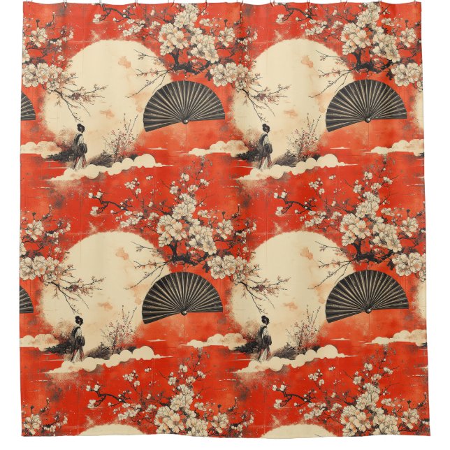 Romantic Sakura Kimono Couple Pattern (1) Shower Curtain (Front)