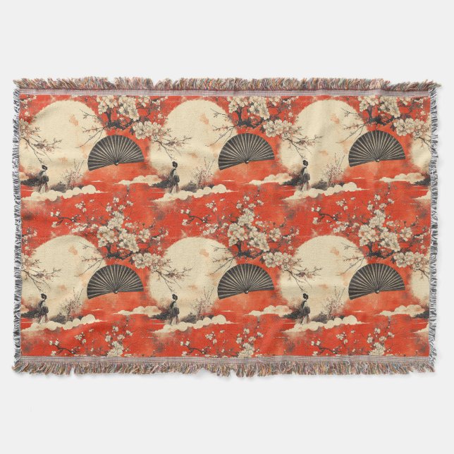 Romantic Sakura Kimono Couple Pattern (1) Throw Blanket (Front)
