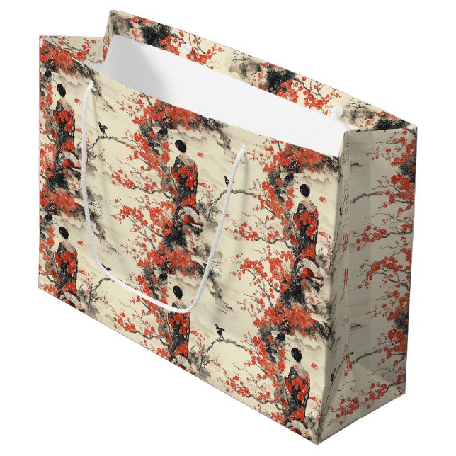Romantic Sakura Kimono Couple Pattern (2) Large Gift Bag (Front Angled)