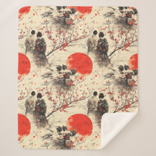 Romantic Sakura Kimono Couple Pattern (3) Sherpa Blanket