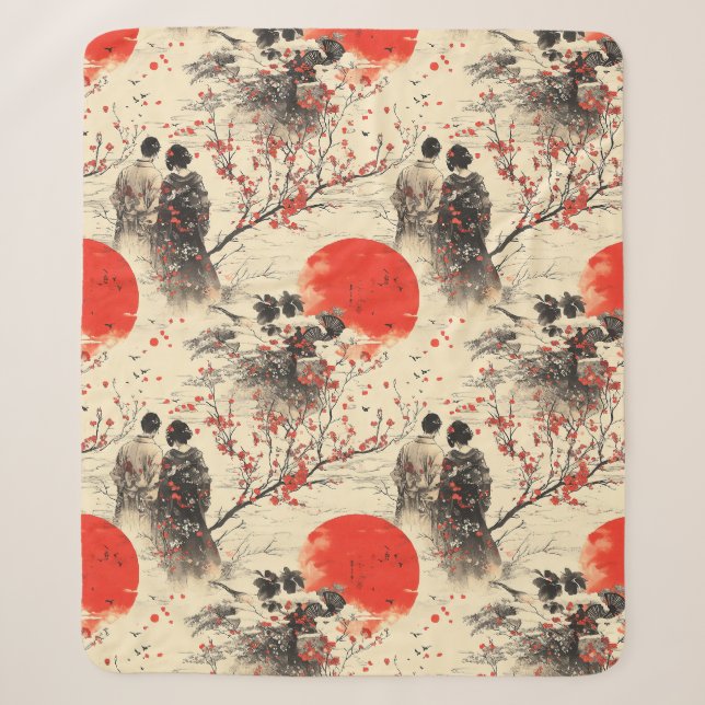 Romantic Sakura Kimono Couple Pattern (3) Sherpa Blanket (Front)