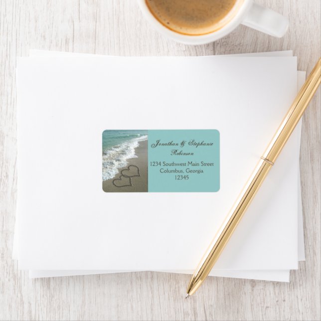 Romantic Sand Hearts Beach Address Label (Insitu)