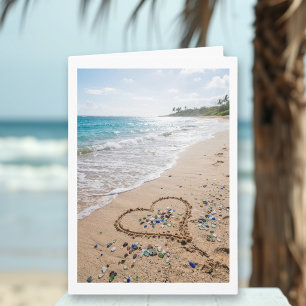 Romantic Sandy Beach Heart   Happy Anniversary Card