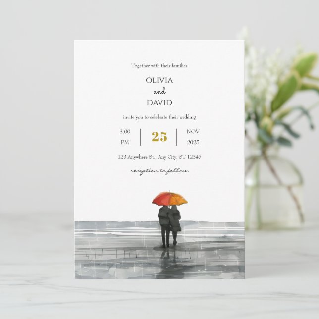 Romantic Sandy Shoreline Couple Walk Beach Wedding Invitation (Standing Front)