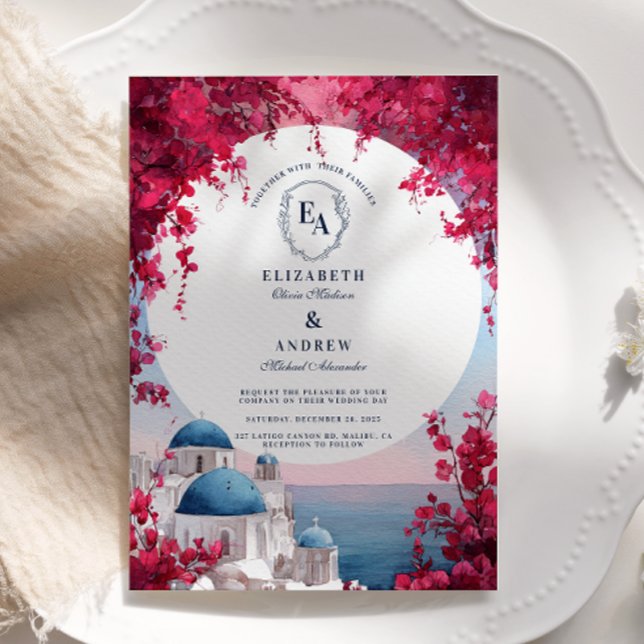 Romantic Santorini Sunset Bougainvillea Invitation (Creator Uploaded)