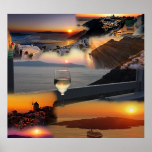 Romantic Santorini Sunset Views Poster