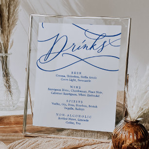 Romantic Sapphire Blue Calligraphy Drink Menu Sign