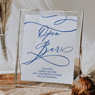 Romantic Sapphire Blue Calligraphy Open Bar Sign
