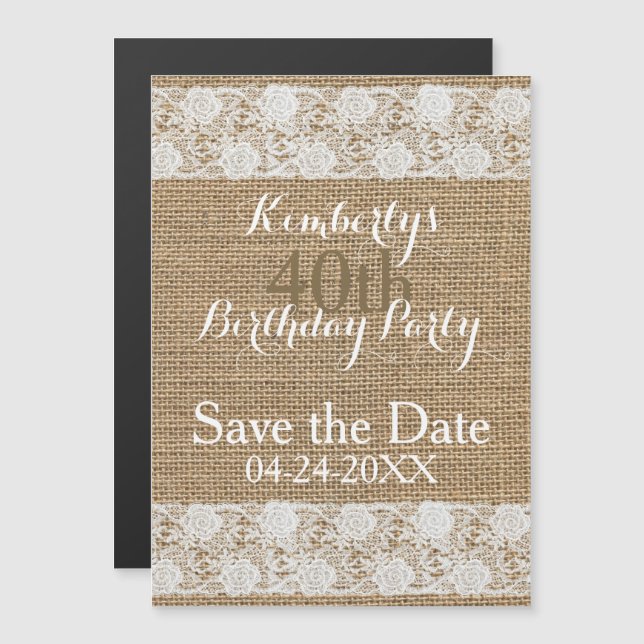 Romantic Save the Date 40th Birthday Magnetic Magnetic Invitation (Front/Back)