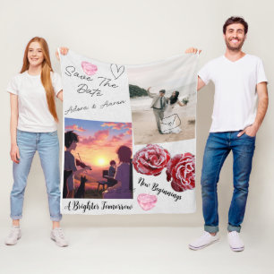 Romantic Save The Date Wedding Collage Fleece Blanket