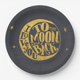 Romantic Saying With Moon   Gold Black Background Paper Plate