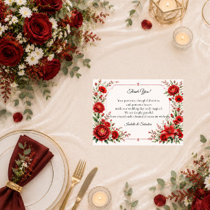 Romantic Scarlet Floral Elegance Wedding Thank You Card
