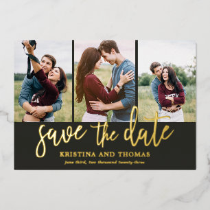 Romantic Script 3 Photo Collage Save The Date