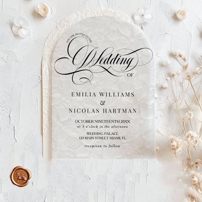 Romantic Script Black and White Wedding Acrylic Invitations (Creator Uploaded)