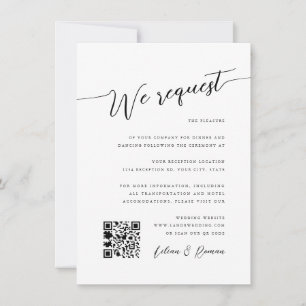 Romantic Script Black & White Wedding Reception Invitation