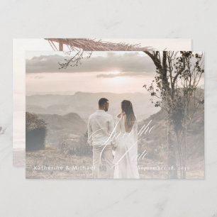 Romantic Script Calligraphy Add Photo Wedding Save Save The Date