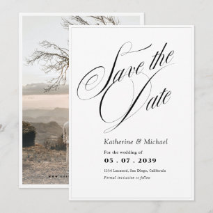 Romantic Script Calligraphy Add Photo Wedding Save The Date