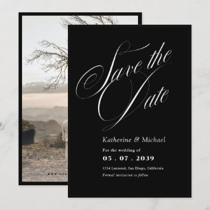 Romantic Script Calligraphy Add Photo Wedding Save The Date