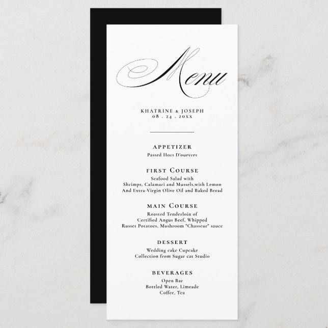Romantic Script Calligraphy Details Menu Wedding (Front/Back)