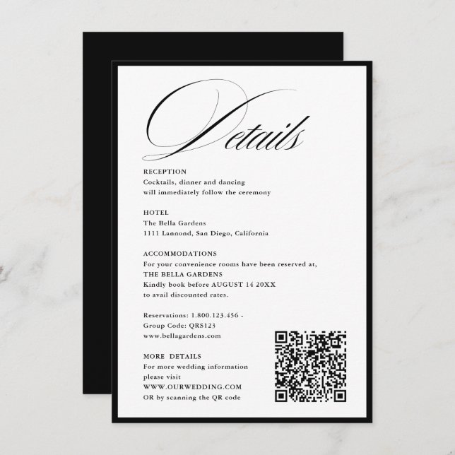 Romantic Script Calligraphy Details QRcode Wedding Enclosure Card (Front/Back)