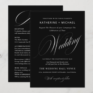 Romantic Script Calligraphy&Details QRcode Wedding Invitation