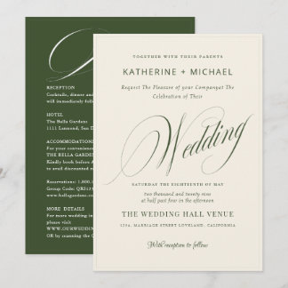 Romantic Script Calligraphy&Details QRcode Wedding Invitation
