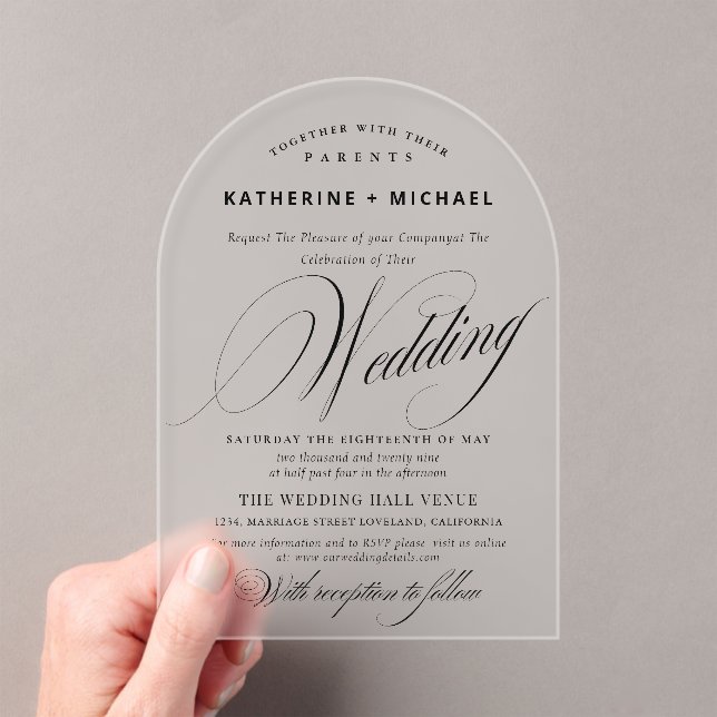 Romantic Script Calligraphy Simple & Chic Wedding Acrylic Invitations (Insitu (Handheld))