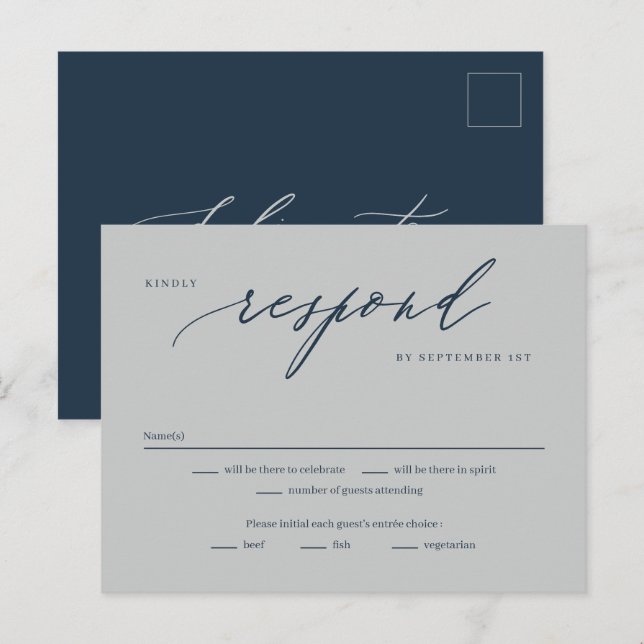 Romantic Script Editable Colour RSVP Reply Card (Front/Back)